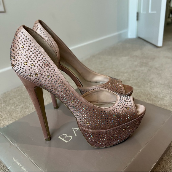 Rhinestone Elegant Peep-Toe Platform Heels - Picture 1 of 15